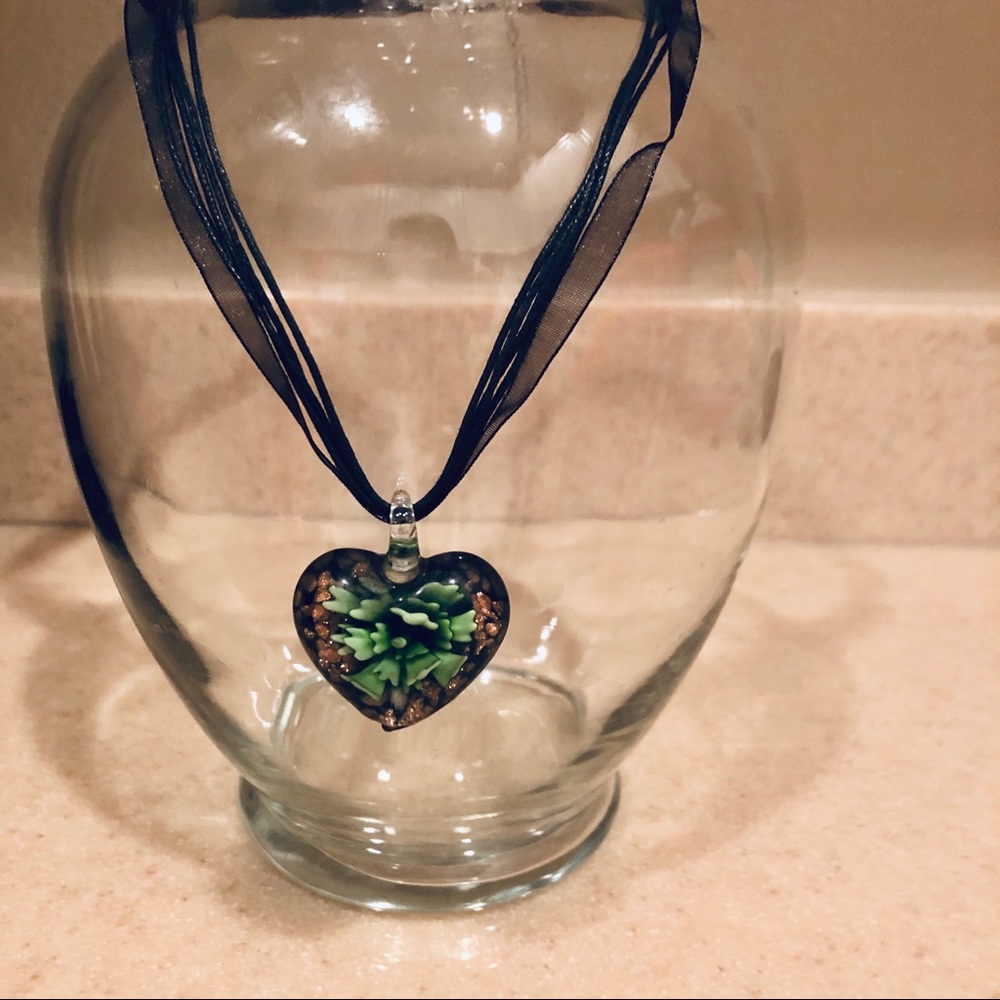 Glass Green & Gold  Statement Necklace